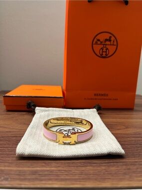 Hermes Pink And Gold Clic H Bracelet